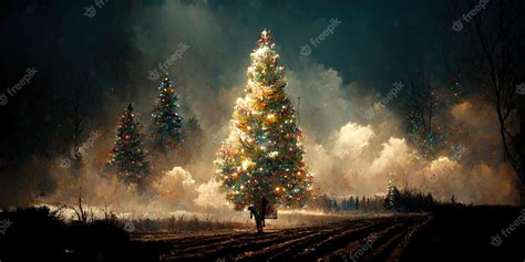 Premium Photo | Christmas tree landscape. digital illustration ...