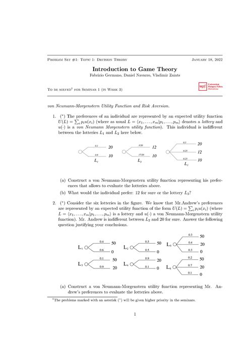 Ps1 intro to game theory 2022 IBE UPF deberes - Problem Set #1: Topic 1