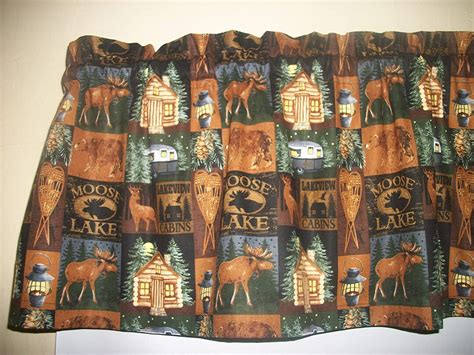 Lodge Cabin Camp Moose Lake Fabric Decor Treatment Covering Curtain Topper Valance Etsy