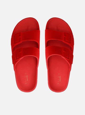 Slide Vermelho Flatform Tiras Veludo Brizza Arezzo