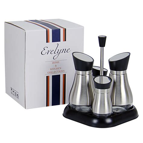 Evelyne Stainless Steel Oil Vinegar Dispensers Salt Pepper Shakers