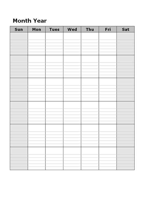 Printable Blank Monthly Calendar Template Portrait | Images and Photos ...