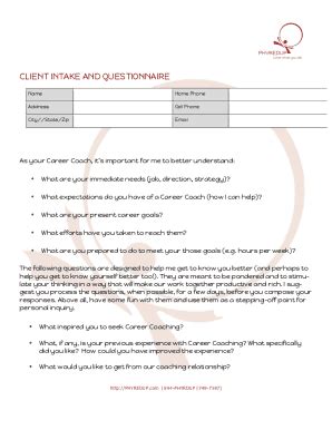 Fillable Online 54 Life Coaching Intake Form Questions Template Fax