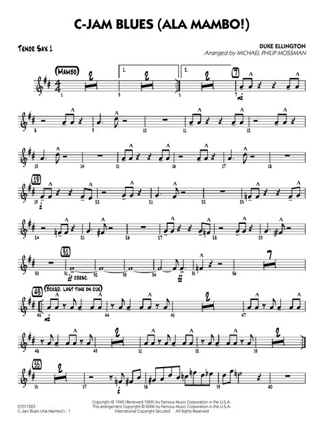 C Jam Blues Ala Mambo Arr Michael Philip Mossman Tenor Sax 1 By