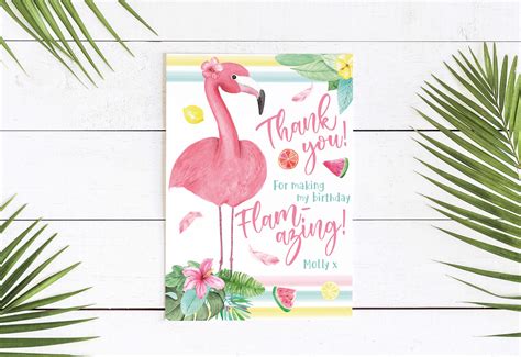 Tropical Flamingo Party Thank You Cards Party Doodle