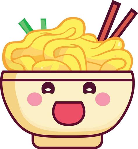 Cartoon Ramen Noodles Cute Mascot Character Vector Illustration Bowl