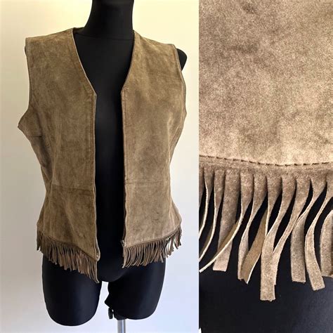 Brown Cowboy Vest Real Leather Waistcoat Motobiker Style Fringe Cowgirl