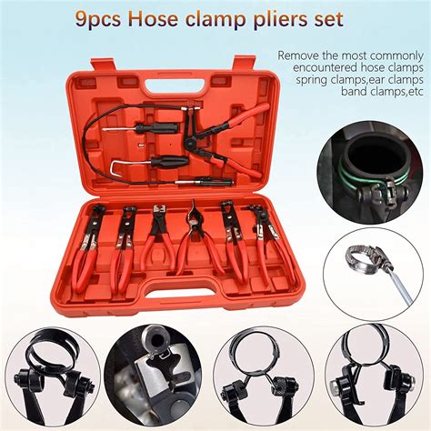 9 Piece Hose Clamp Ring Pliers Clamping Kit Mouth Tool Remover