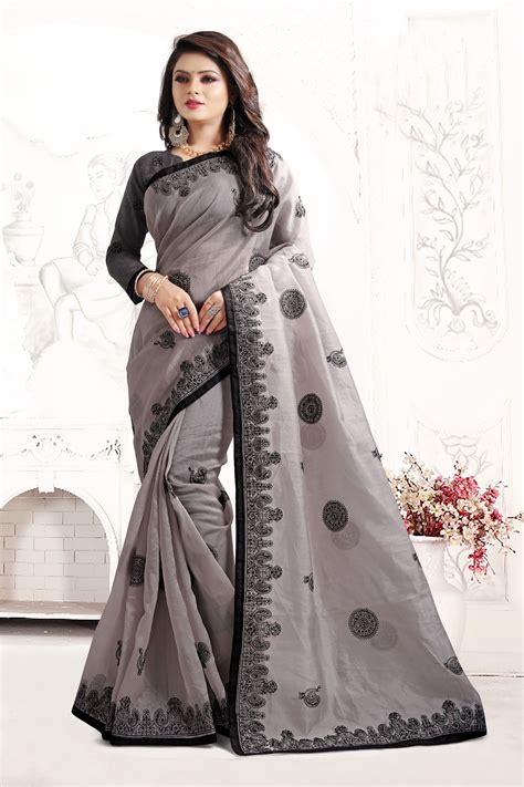 Indian Wedding Organza Art Silk Grey Colour Saree