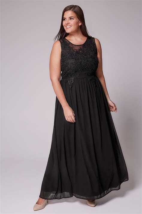 Ax Paris Curve Black Maxi Dress With Mesh Neckline And Crochet Detail