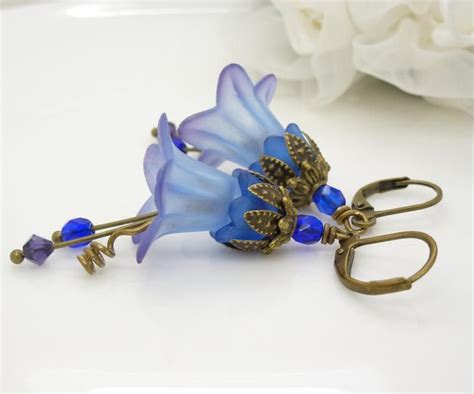 Cobalt Blue Lucite Flower Earrings Antique Bronze Bright Etsy Lucite