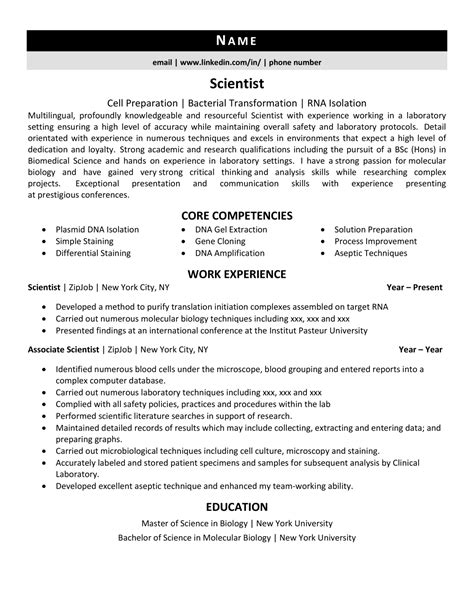 Scientist Resume Example & 3 Tips | ZipJob