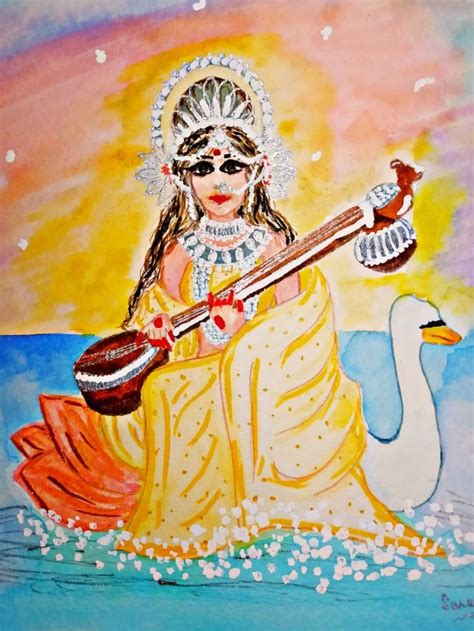 SARASWATI MATA 💛 in 2023 | Acrylic painting, Saraswati mata, Painting