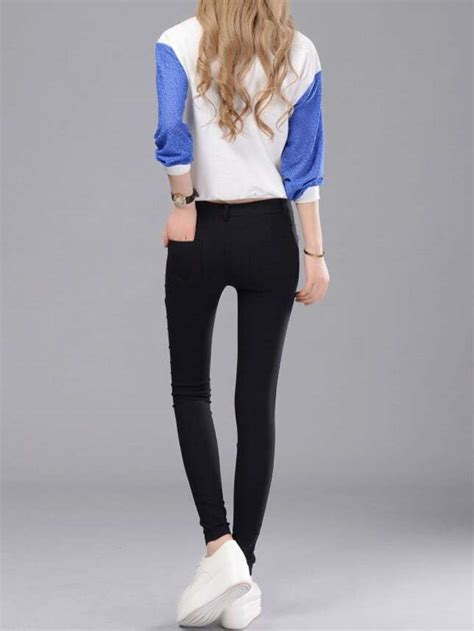 Black Skinny Zipper Pockets Pant Sheinsheinside