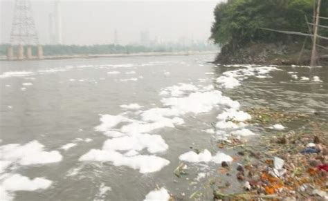 Black Water And Thick Sheet Of White Foam In Yamuna Just Before Chhath