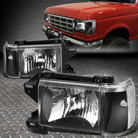 FOR 87 91 FORD F150 F250 BRONCO BLACK HOUSING CLEAR CORNER HEADLIGHT