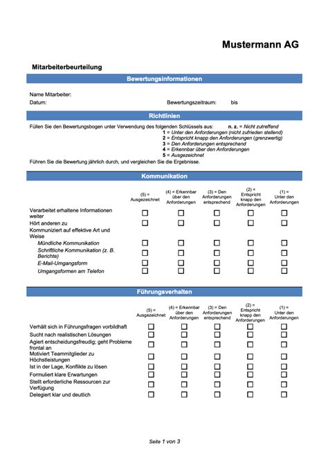 Mitarbeiterbeurteilung Vorlage Kostenlose Word Vorlage