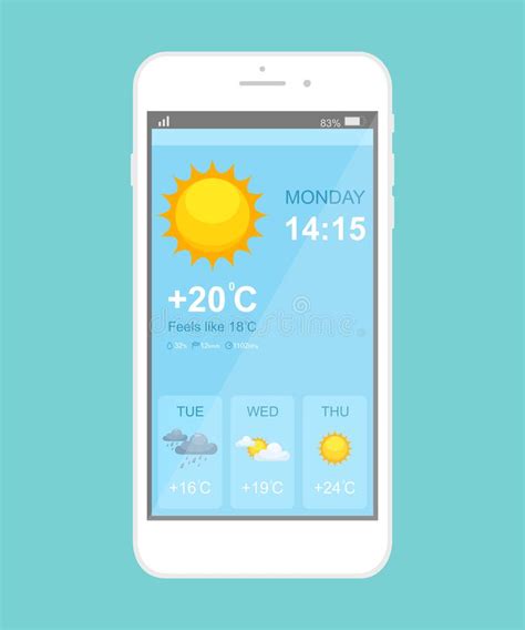 Weather Forecast Smartphone Application Vector Template Mobile App