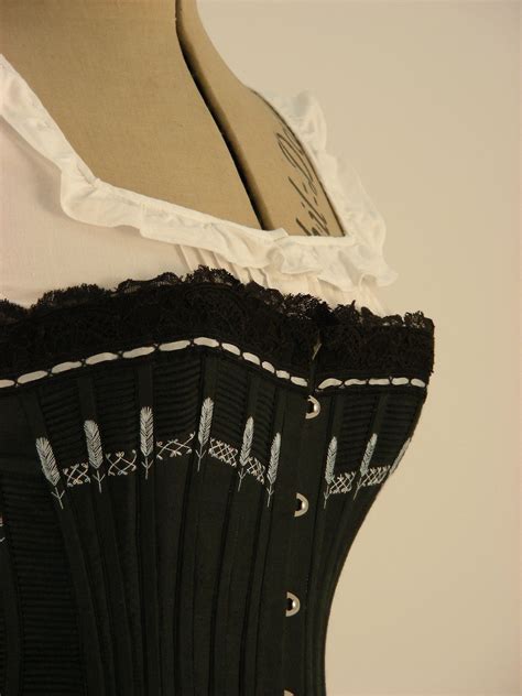 Close Up Of Our Black Corset Showing Flossing Cording And Busk