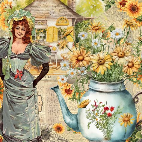 Vintage Woman Sunflower Image Free Stock Photo Public Domain Pictures