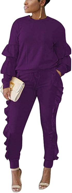 Sweat Suits For Women Set Long Sleeve Pullover Hooded Sweatshirt Purple