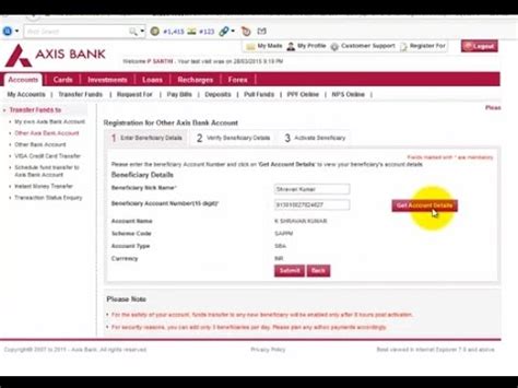 Fund Transfer From Axis Bank To Axis Bank Part Youtube