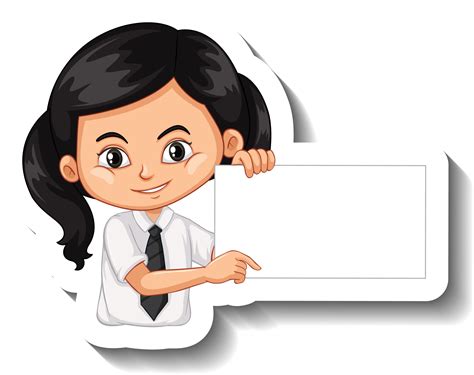 Student Girl Holding Empty Board Cartoon Sticker 2763883 Vector Art At