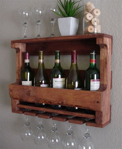 Rustic Wall Mount Wine Rack With 5 Glass Holder And Shelf On Etsy 65