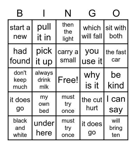 Phrase Bingo Card