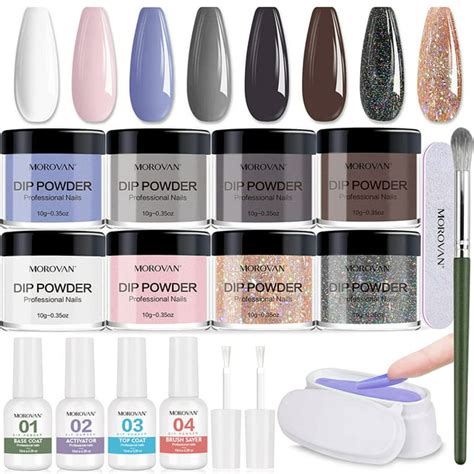 Morovan Nail Dip Powder Kit 8 Colors Dipping Powder Liuqid Set With