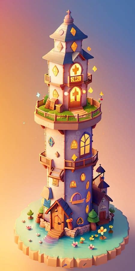 A Detailed Illustration Of An Isometric Vintage Rustic Lighthouse