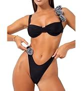 Amazon SherryDC Women S Solid Scoop Neck Push Up Padded Brazilian Thong Bikini Swimsuit