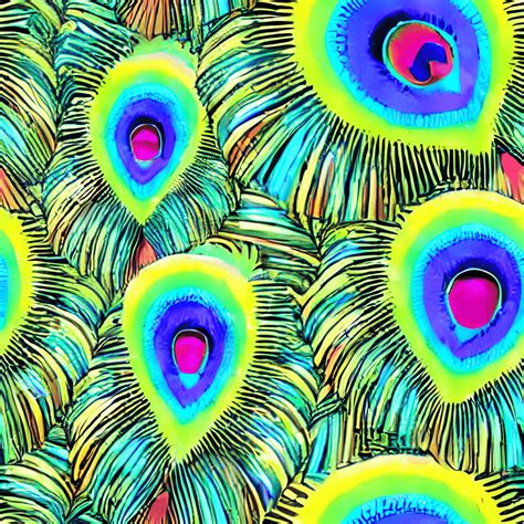 Pastel Rainbow Peacock Feathers Seamless Pattern 2d Vector 2d Digital