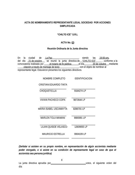 Nombramiento Representante Legal Acta De Nombramiento Representante