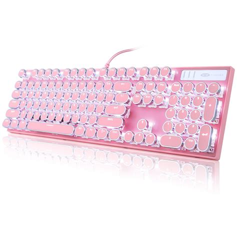 Pink Typewriter Style Mechanical Gaming Keyboard White Backlit 104