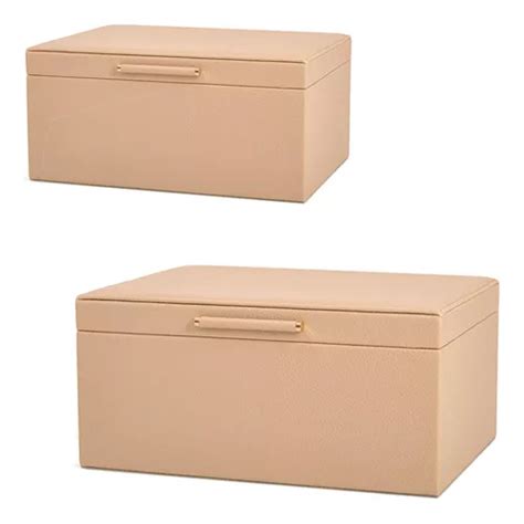 Kit Caixa Decorativa Pequena Grande Corino Nude Porta Joias Parcelamento Sem Juros