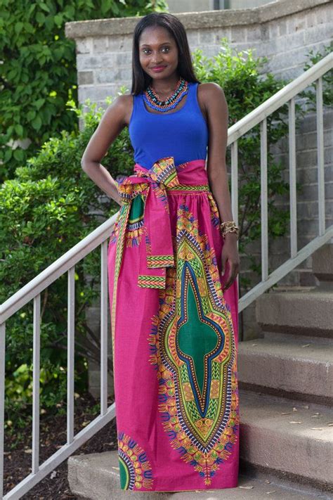 Chic Dashiki African Print Ankara High Waist Maxi Skirt By Diyanu African Style African Wear