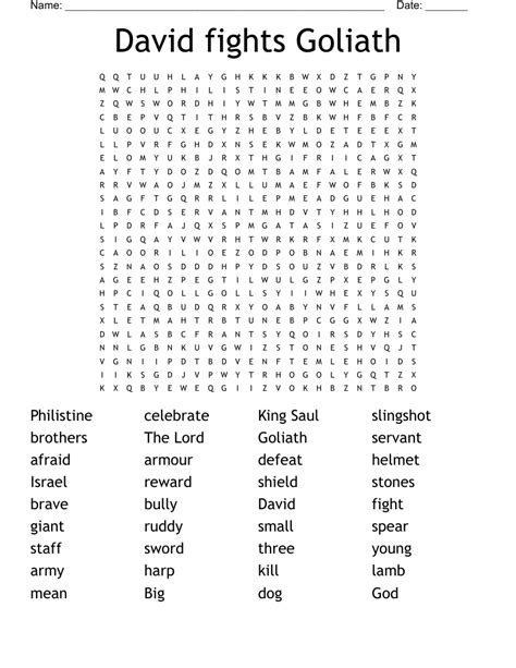 David And Goliath Word Search Wordmint