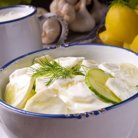 Mizeria Is A Polish Cucumber Salad Stock Image Image Of Cream Food