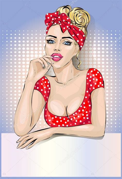 Retrato De Mujer Ama De Casa Pin Up Con Letrero Vector De Stock