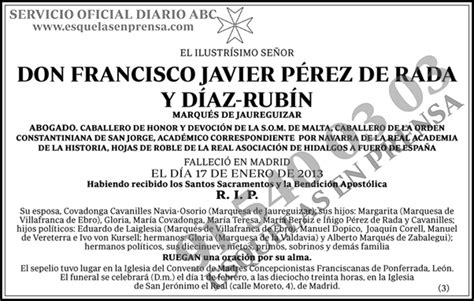 Francisco Javier P Rez De Rada Y D Az Rub N Esquelas Abc