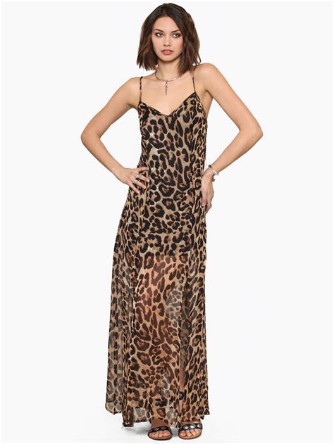 Spaghetti Strap Leopard Print Racerback Full Dress Chiffon Dress Long