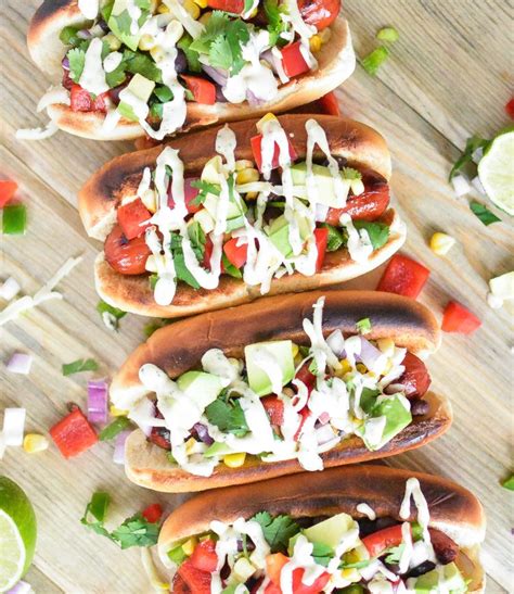 Tex Mex Hot Dogs With Cilantro Cream Drizzle Hot Dog Recipes Dog