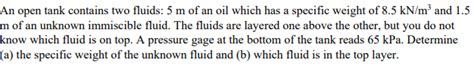 Solved An Open Tank Contains Two Fluids M Of An Oil Which Chegg