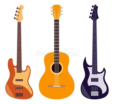 Electric Guitars Isolated On White Background Flat Style Vector