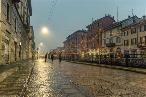 The Street If Milan During The Rain Italy Editorial Photography