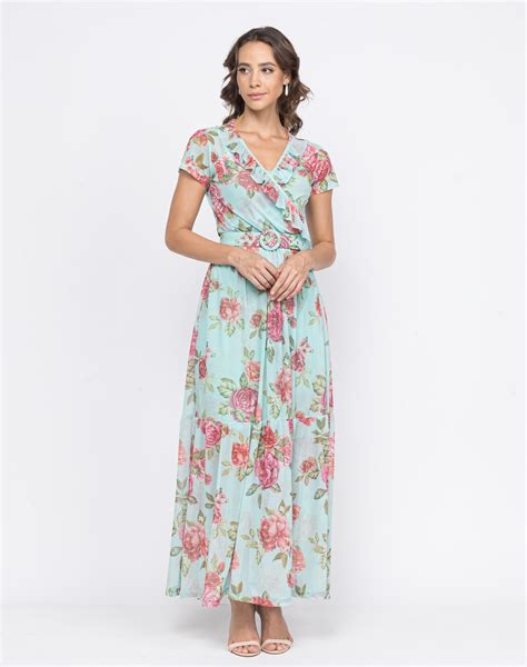 Vestido Longo em Tule Floral Expressão Moda Feminina