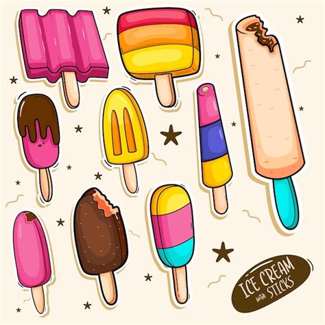 Conjunto De Colecciones De Dibujos Animados De Helados Vector Premium