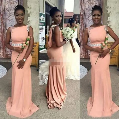 2023 African Mermaid Coral Peach Bridesmaid Dresses With Beading Lace ...