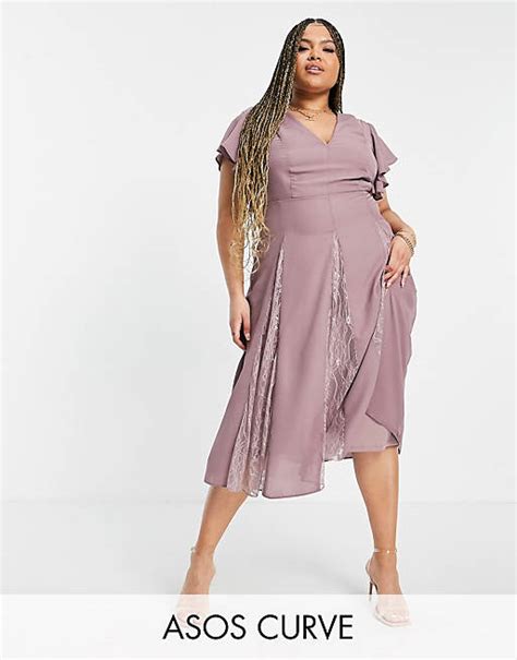 Asos Design Curve Midi Dress With Lace Godet Panels Asos